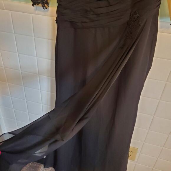 Vintage 90s Y2K Black Illusion Floral Bodycon Maxi Dress Size 14 Goth Glam - Picture 12 of 14